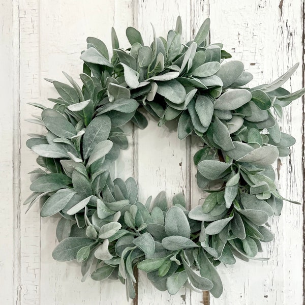 Classic lambs ear wreath for front door, neutral greenery wreath, year round wreath, mini candle ring, gift for mom, housewarming gift, boho