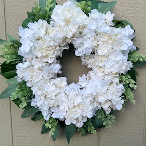 White Hydrangea Wreath: Elegant Farmhouse Front Door Decor