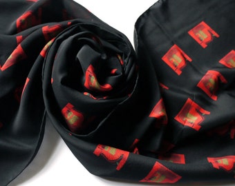 black and red pashmina scarf / 100% silk scarf / pashmina wrap / abstract pattern scarf / shawl scarf / head wrap scarf / Christmas  scarf