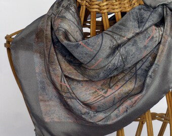 Grey Silk Scarf / Small Silk Bandana / Pink Silk Scarf / Funky Scarf / Gift For Her / Xmas gift