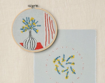 DMC Mellow Mimosa Duo Kit / Botanicals Embroidery Kit / Mimosa Flowers /DMC Embroidery /Mindful Sewing Kit / 2 x Design Kits / Free Hoop