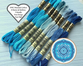 DMC Stranded Cotton / 8 Skeins Blue Turquoise Shades / DMC Threads