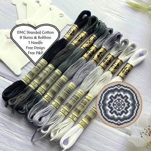 DMC Stranded Cotton // 8 Skeins Monochrome // DMC Threads // Cross Stitch Floss // Embroidery Threads // Free Pattern // Starter Pack