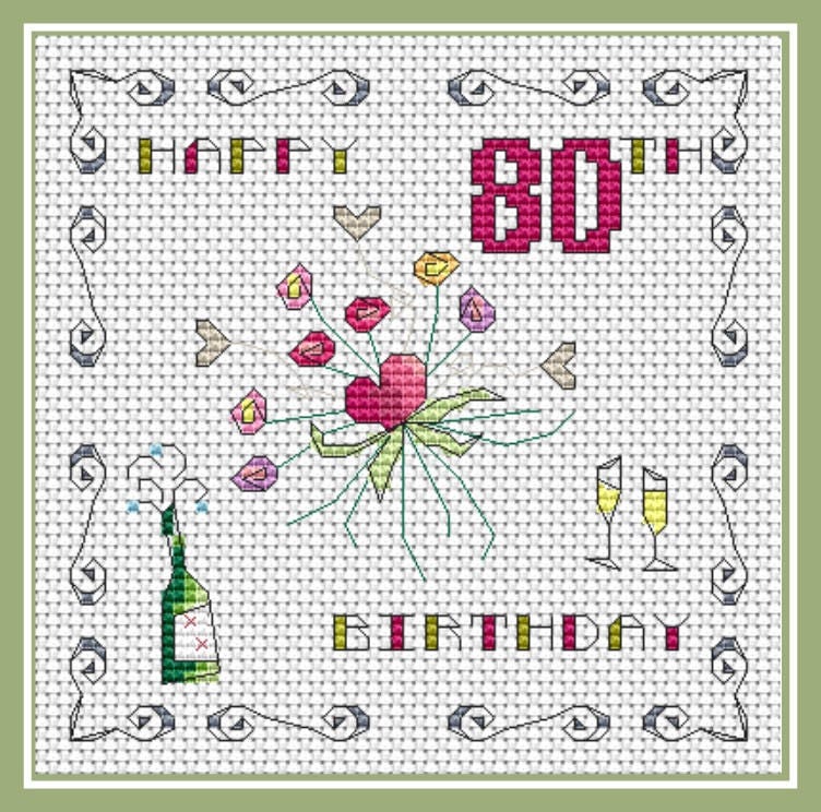 80th Birthday Card PDF Cross Stitch Chart Cross Stitch Pattern 80th-birthday-card-pdf-cross-stitch-chart-cross-stitch-pattern