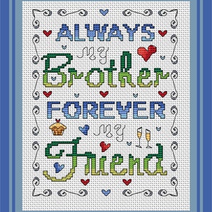 Hermano Amigo PDF Gráfico de Punto de Cruz // Patrón de Punto de Cruz // Descarga Instantánea // PDF de Punto de Cruz // Punto de Cruz de Cumpleaños de Hermano