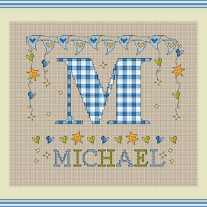 Boys Letter M Monogram // Cross stitch Letter M // Personalized Alphabet Sampler PDF // Cross Stitch Pattern // Instant Download PDF Chart