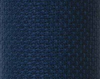 May include: A close-up of a dark blue fabric with a woven texture. The fabric has a subtle sheen and a smooth, even surface.