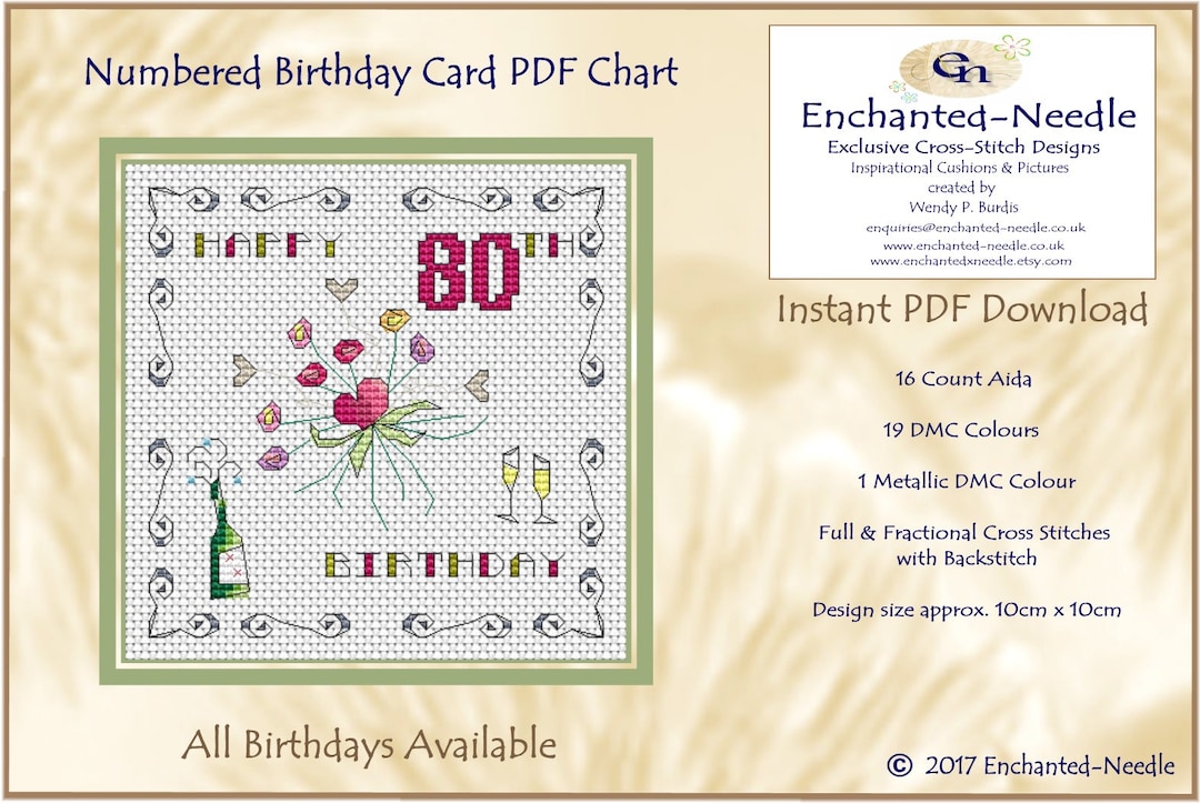 80th Birthday Card PDF Cross Stitch Chart // Cross Stitch Pattern