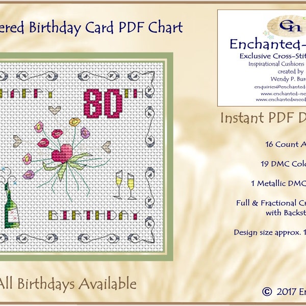80th Birthday Card PDF Cross Stitch Chart // Cross Stitch Pattern // Instant Download // Cross Stitch PDF // Birthday Card // PDF Pattern
