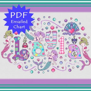 PDF op maat gemaakte grafiek/zeemeermin meisjes sampler/zeemeermin naam kruissteek/naam sampler/shell meisjes gepersonaliseerde kruissteek naam plaquette