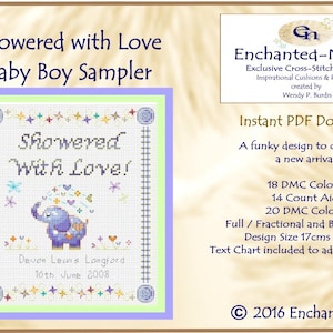 Elephant Baby Boy Sampler Birth Announcement Cross Stitch Kit // Cross Stitch Pattern // Instant Download // Cross Stitch PDF