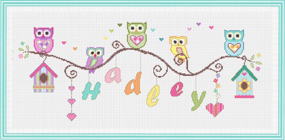 PDF Owl Nameplate / Bird House Personalized Cross Stitch Owl Nameplate Sampler / Cross Stitch Patter
