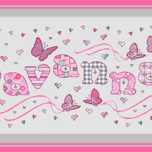 Complete Kit // Customized Name Cross Stitch// Butterfly Personalized Cross Stitch Nameplate Sampler // Name Sampler image 3