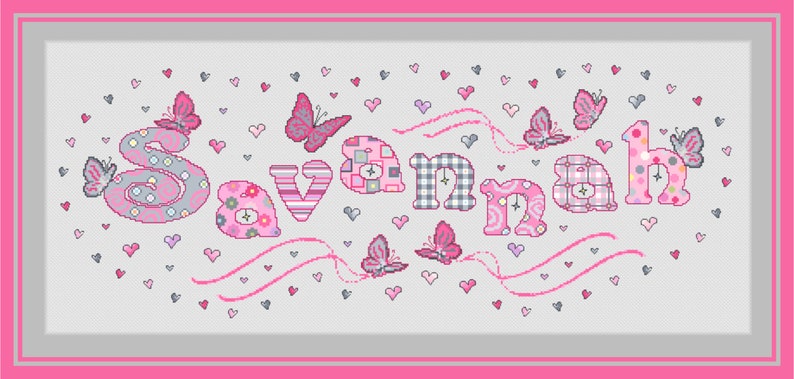 Complete Kit // Customized Name Cross Stitch// Butterfly Personalized Cross Stitch Nameplate Sampler // Name Sampler image 3