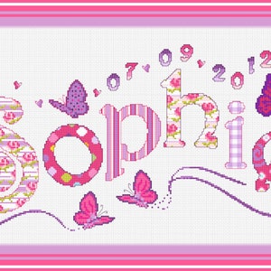 Complete Kit // Customized Name Cross Stitch// Butterfly Personalized Cross Stitch Nameplate Sampler // Name Sampler image 10