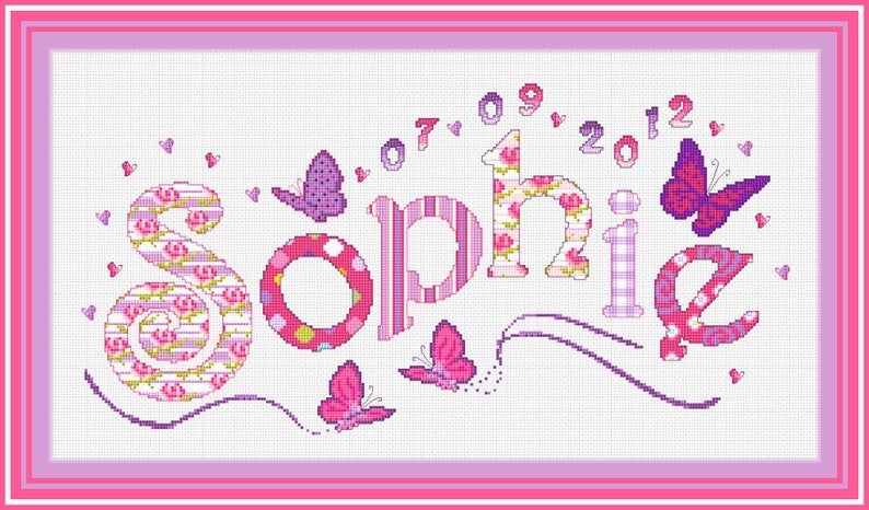 Complete Kit // Customized Name Cross Stitch// Butterfly Personalized Cross Stitch Nameplate Sampler // Name Sampler image 10