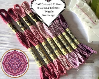 DMC Stranded Cotton / 8 Skeins Dried Petals / DMC Threads / Cross Stitch Floss / Embroidery Thread / Free Mandala Pattern / DMC Starter Pack
