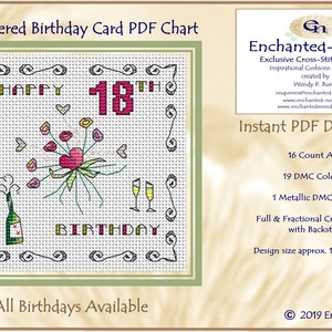 Biglietto per il 18° compleanno PDF Schema punto croce // Schema punto croce // Download istantaneo // PDF punto croce // Biglietto d'auguri // Schema PDF