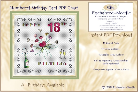 18th Birthday Card Pdf Cross Stitch Chart Cross Stitch Etsy