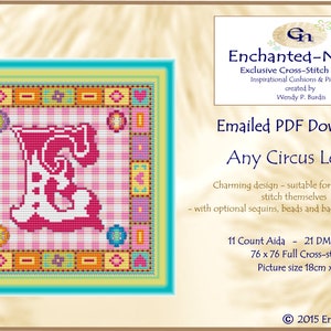 Circus Letter Alphabet Cross Stitch PDF Gráfico // Children Cross Stitch // Patrón de punto de cruz // Descarga instantánea // Cross Stitch PDF