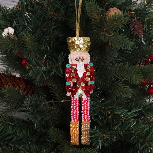 DIY Sequin Nutcracker / Festive Beaded Decoration / Felt Christmas Nutcracker / Christmas Craft Kit / DIY Embellished Nutcracker Craft Kit