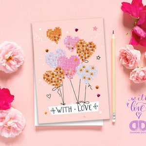 Diamond Painting / Ballon Karten Kit / Diamant Dotz Bastelset / Ballon Herzen mit Liebe Karte Kit / Kinder Bastelset // Grußkarte
