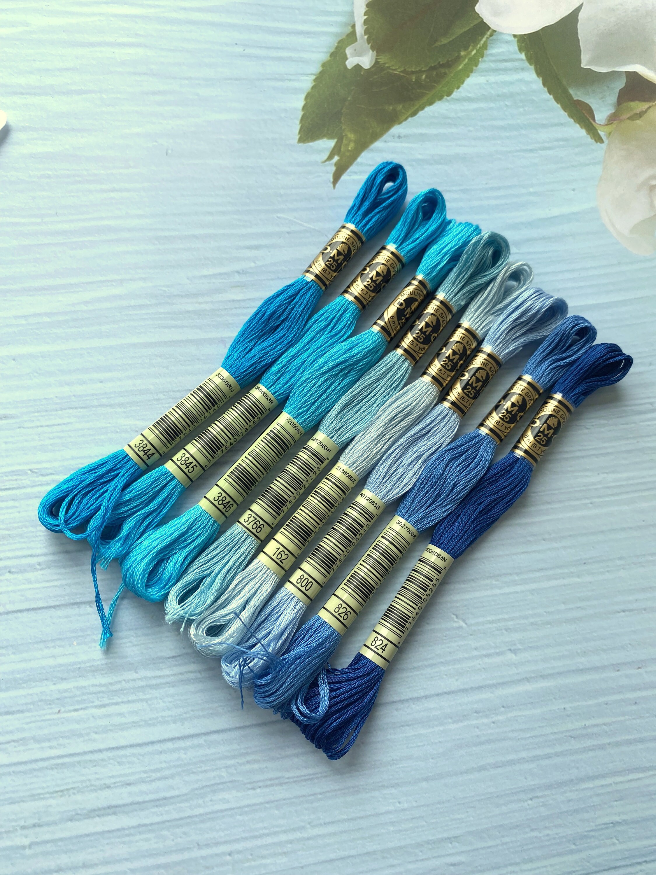 DMC Stranded Cotton / 8 Skeins Blue Turquoise Shades / DMC Threads