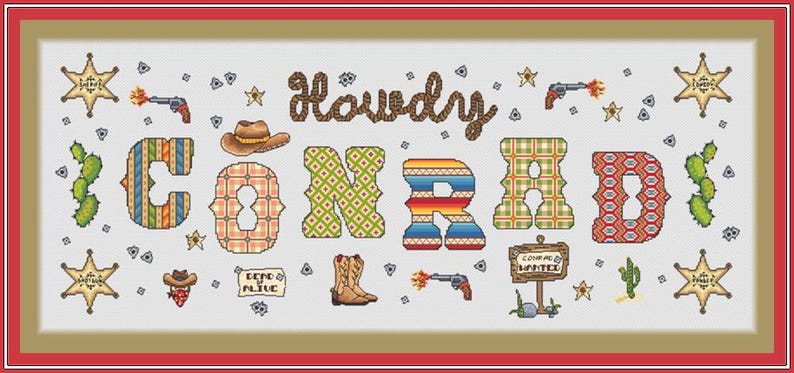 Coward Lettering Cowboy Name Sampler / Wild West Name Cross Stitch / Name Sampler ...