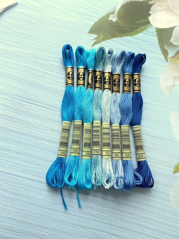DMC Stranded Cotton / 8 Skeins Blue Turquoise Shades / DMC Threads