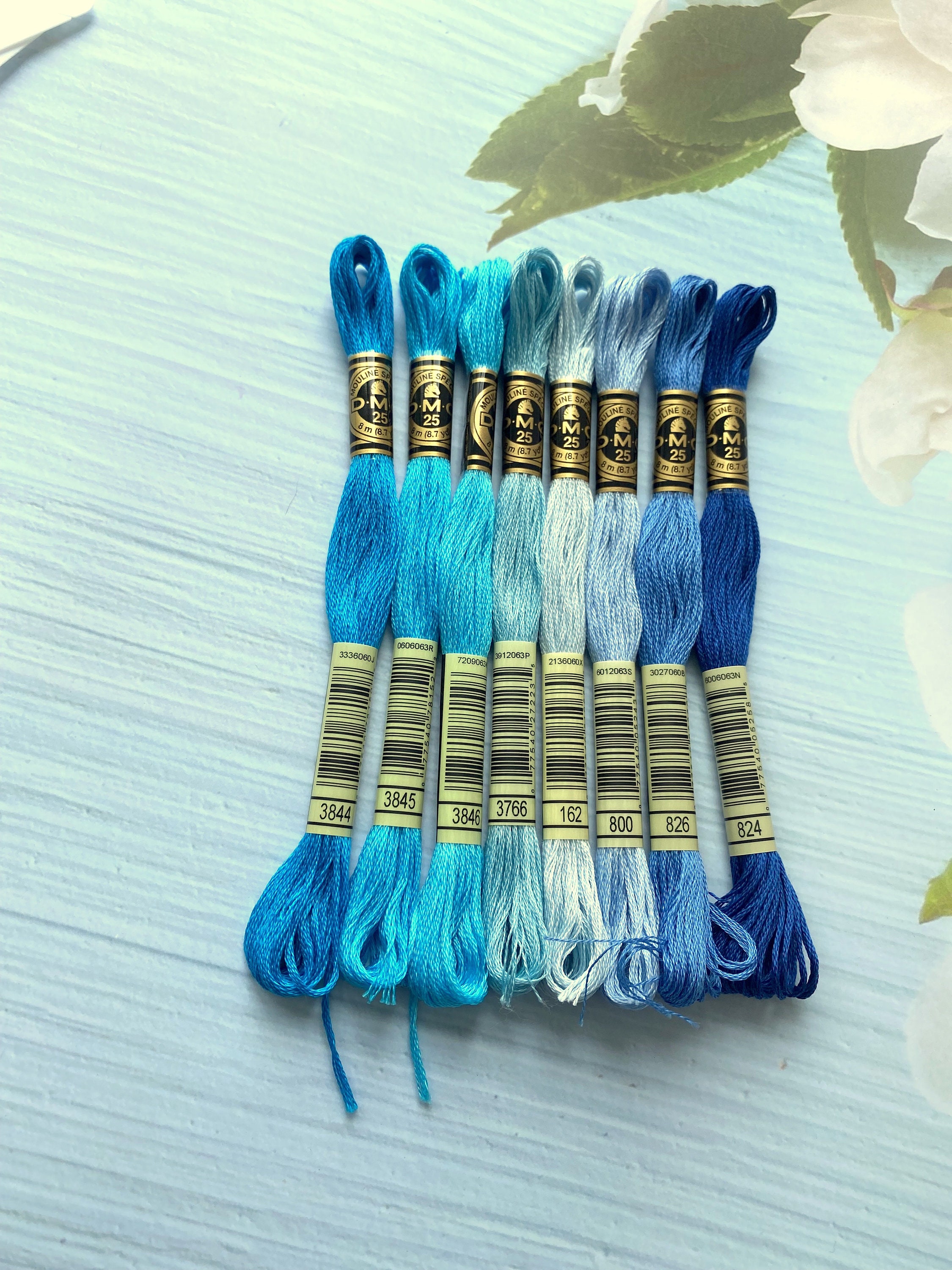 DMC Stranded Cotton / 8 Skeins Blue Turquoise Shades / DMC Threads