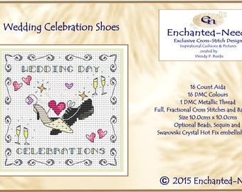 Wedding Celebrations Shoes Couple Card PDF Cross Stitch Chart // Cross Stitch Pattern // Instant Download / Cross Stitch PDF // Wedding Card