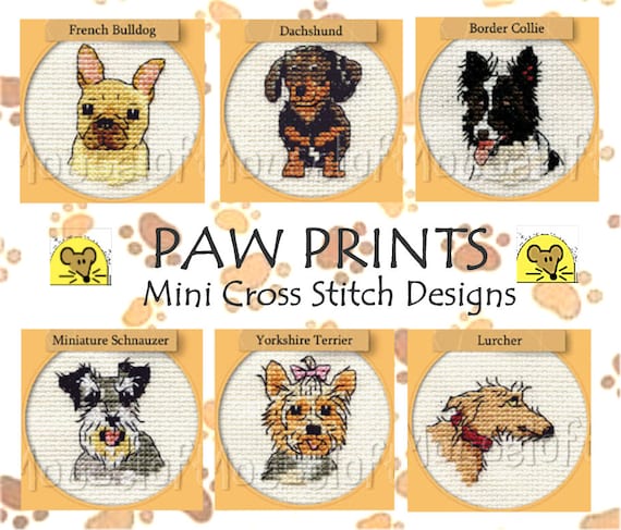 Mouseloft // Mini Paw Print Cross Stitch //dog Cross Stitch // Terrier //  Collie // Dachshund Cross Stitch // Bulldog Cross Stitch Kits -  Denmark