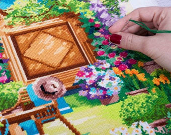 Country Garden Cross Stitch Kit / Floral Garden Kit / Summer