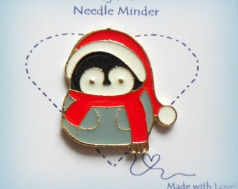 Christmas Penguin Needle Minder // Enamel Chilly Penguin / Magnetic Needle Minder / Sewing Needle Minder / Christmas Sewing Needle Keeper