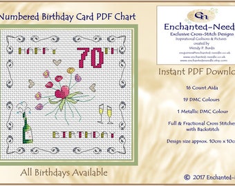 70th Birthday Card PDF Cross Stitch Chart // Cross Stitch Pattern // Instant Download // Cross Stitch PDF // Birthday Card // PDF Pattern