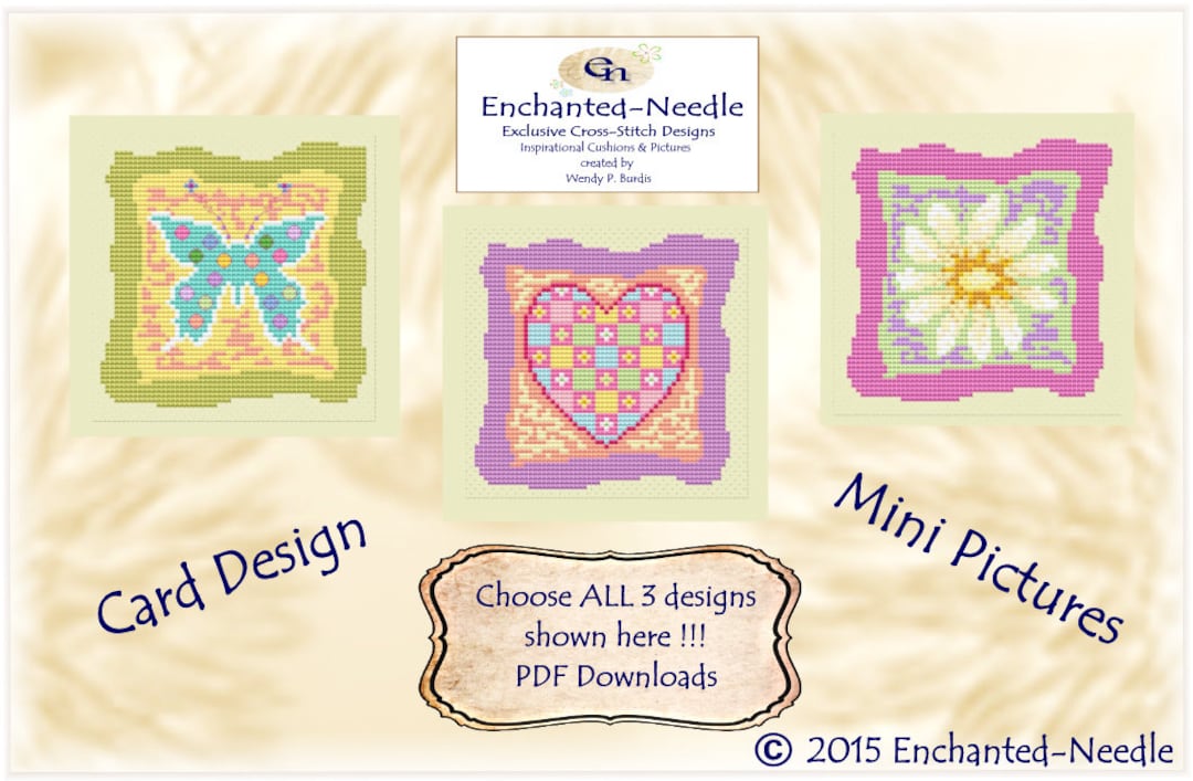 All Three Heart, Daisy and Butterfly Patchwork Card Cross Stitch Card ...