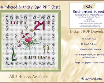 21st Birthday Card PDF Cross Stitch Chart // Cross Stitch Pattern // Instant Download // Cross Stitch PDF // Birthday Card // PDF Pattern