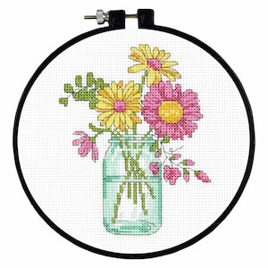 Blumen im Glas // Kreuzstichpackung // Sommerblumen Kreuzstichpackung // Bemaßungspackung // Florale Kreuzstichpackung / Nähen von Blumen