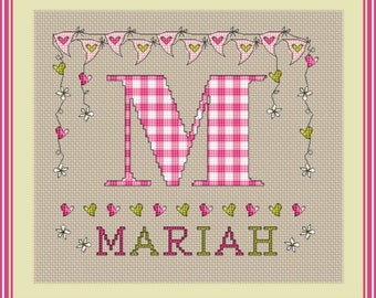 Gingham Letter // M N O P Cross Stitch Kit // DMC Thread Kit // Cross Stitch Kit // Personalized Cross stitch kit // Girls Monogram