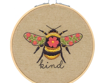 Bee Kind Embroidery Kit // Bee Embroidery Kit / Dimension sewing kit // Floral Bee Embroidery // Bee Sewing Kit / Embroidery Kit / Free Hoop