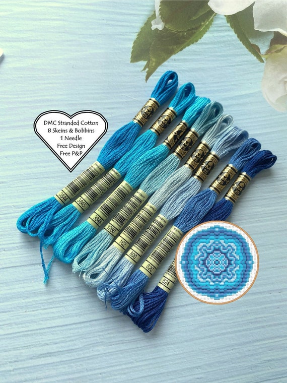 DMC Stranded Cotton 8 Skeins Blue Turquoise Shades DMC Threads Cross Stitch Floss Embroidery Threads Free Pattern Thread Bundle Etsy UK