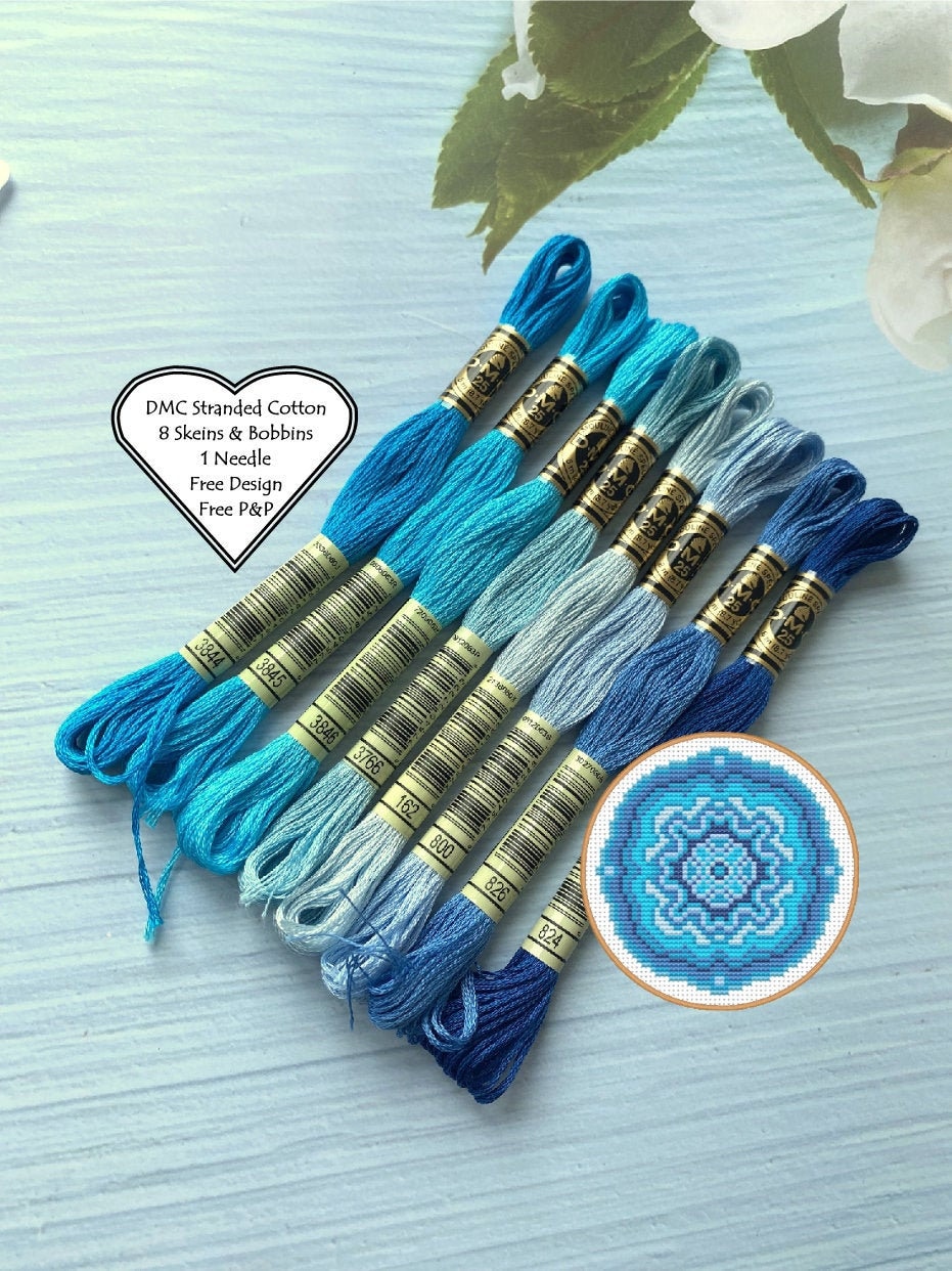 DMC Stranded Cotton / 8 Skeins Blue Turquoise Shades / DMC Threads