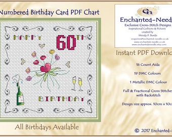 60th Birthday Card PDF Cross Stitch Chart // Cross Stitch Pattern // Instant Download // Cross Stitch PDF // Birthday Card // PDF Pattern