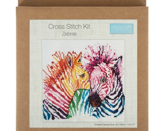 Rainbow Zebra Cross Stitch Kit // Rainbow Zebras // Zebra Sewing Kit // Zebras Cross Stitch / Trimits Cross Stitch // Zebra Cross Stitch Kit