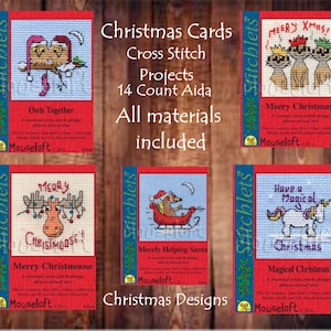 Mouseloft / Christmas Card Cross stitch /Moose Cross stitch / Christmas Owl // Magical Christmas Card / Christmas MeerKat / Merry Christmas