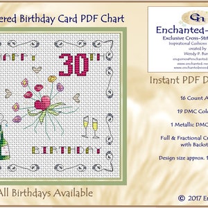 30th Birthday Card PDF Cross Stitch Chart // Cross Stitch Pattern // Instant Download // Cross Stitch PDF // Birthday Card // PDF Pattern