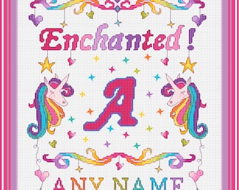 Enchanted Rainbow Unicorn Monogram // Personalised Name // Personalized Alphabet PDF // Cross Stitch Pattern // Instant Download PDF