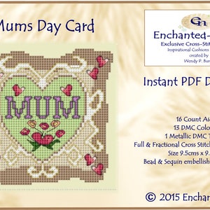 Mother S Day Cross Stitch Card Colour Pdf Chart Etsy