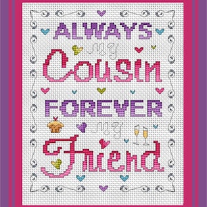 Cousin Friend PDF Cross Stitch Chart // Cross Stitch Pattern // Instant Download // Cross Stitch PDF // Cousin Mates Birthday Cross Stitch