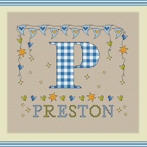 Boys Letter P Monogram // Cross stitch Letter P // Personalized Alphabet Sampler PDF // Cross Stitch Pattern // Instant Download PDF Chart